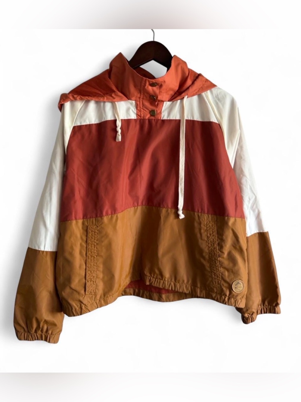 O'Neill Colorblock Hooded windbreaker Jacket in Rust, White & Mustard